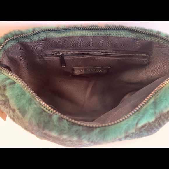 Fur Soft Plush Python Crossbody/Clutch- Style 2 Green/Blk - Picture 4 of 11